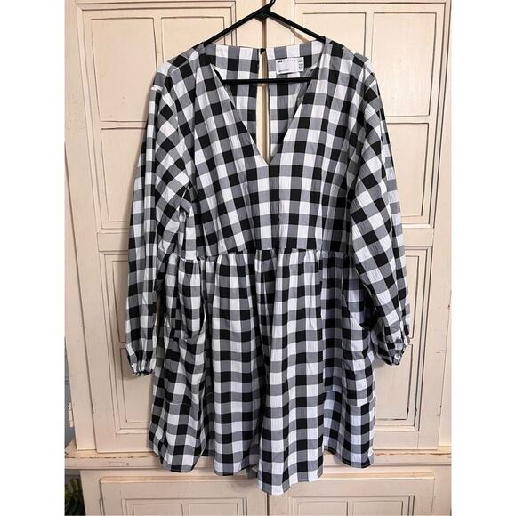 ASOS size 10 Buffalo plaid womens dress black white with pockets - Picture 1 of 2